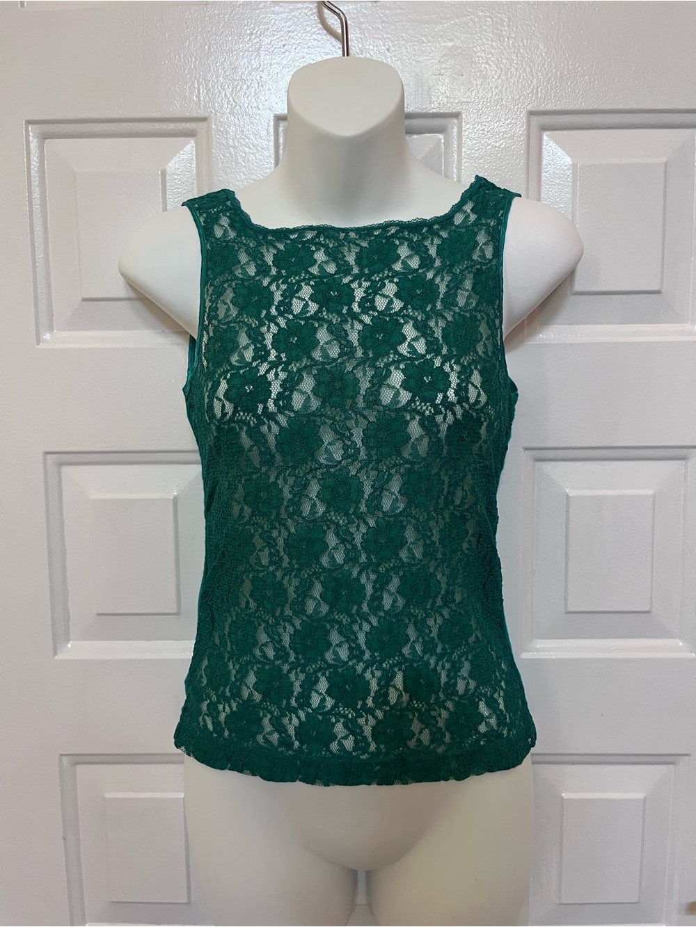 Vintage Y2K Victoria Secret Green Lace Sleeveless Sheer Cami Top Size Small